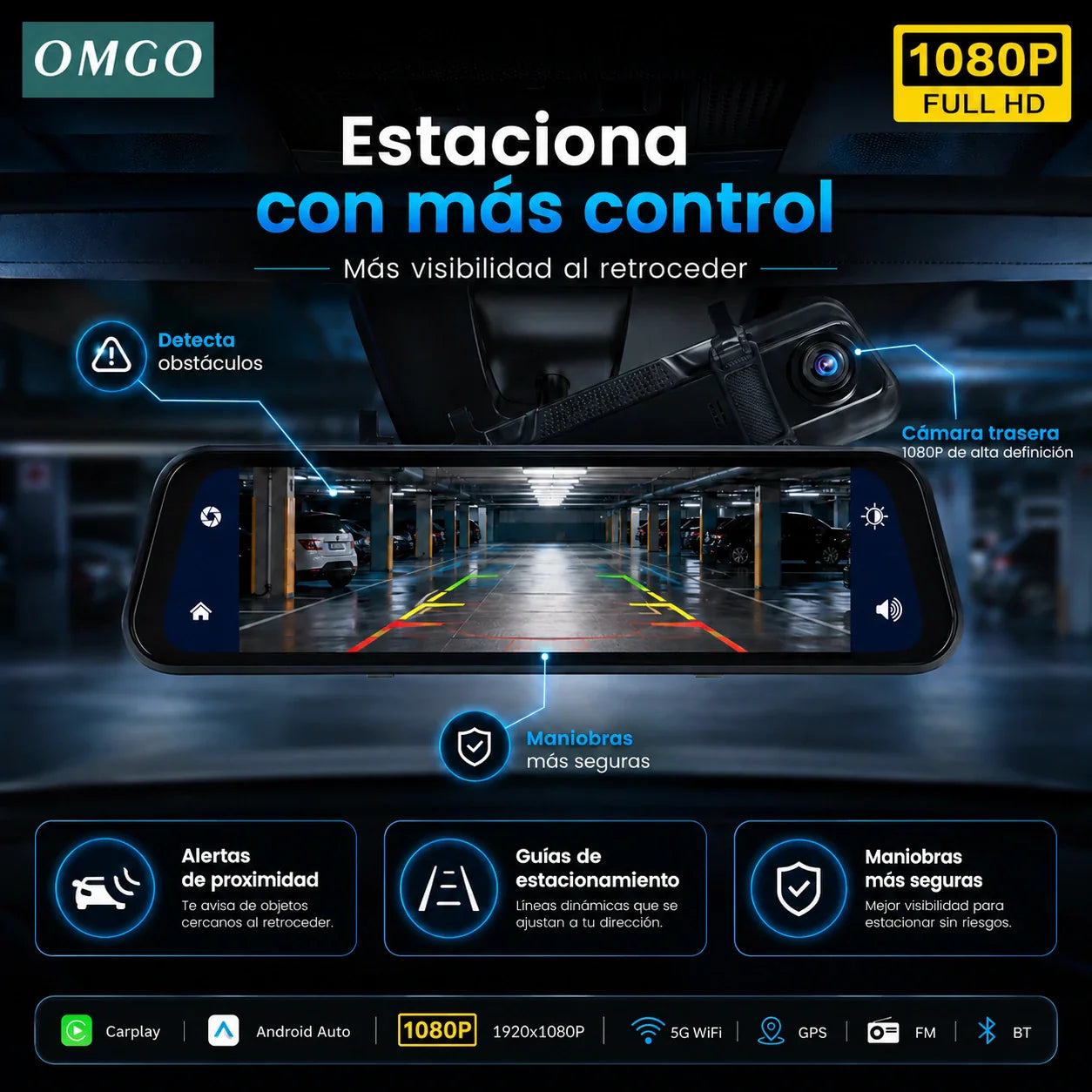 DriveVision 360 | Espejo Retrovisor con Cámara Delantera para Auto
