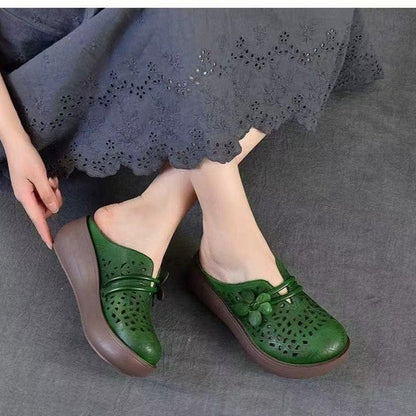 Zapatillas de cuero vintage huecas